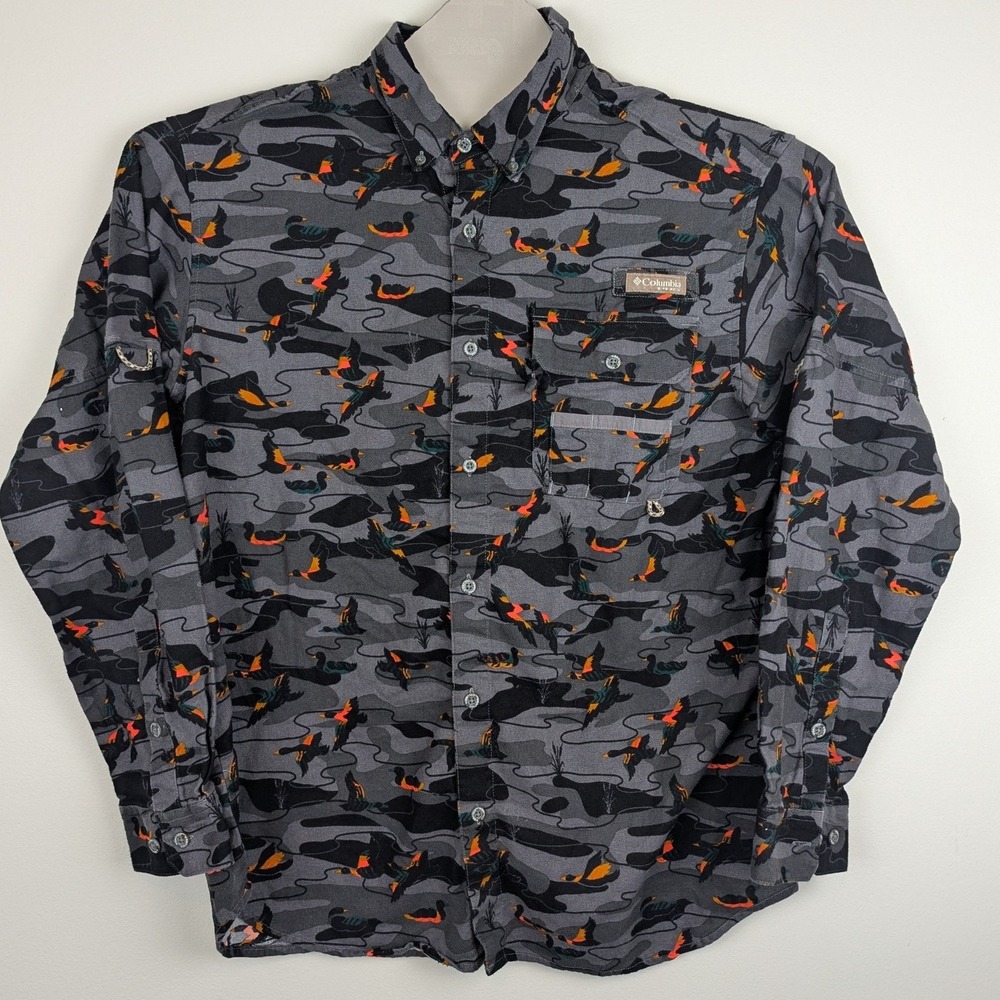 Columbia Sportswear Long Sleeve Button Down Shirt Gray Duck Camo L G - Picture 4 of 11